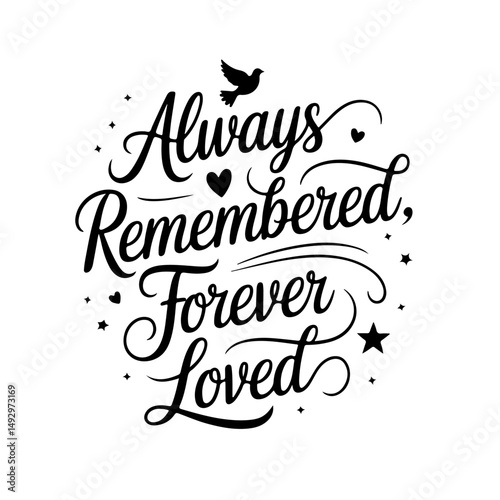Always Remembered, Forever Loved. Memorial Quotes Vector Design Isolated on White Background