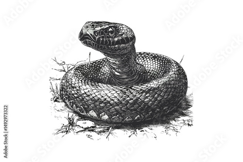 Vintage Snake Engraving, Rustic Nature Sketch, Monochrome Reptile Line Art, Wildlife Etching, Old Fauna Illustration, Black Drawing for Decor, slithering snake artwork