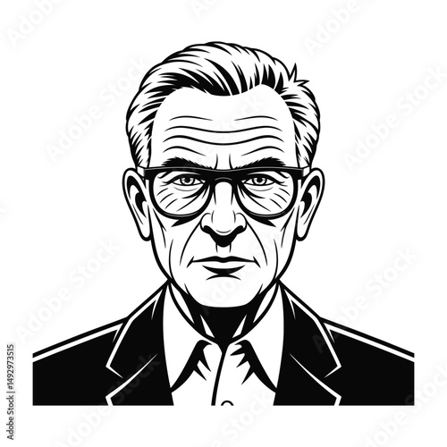 Detailed Portrait of a Mature Man with Glasses and Suit