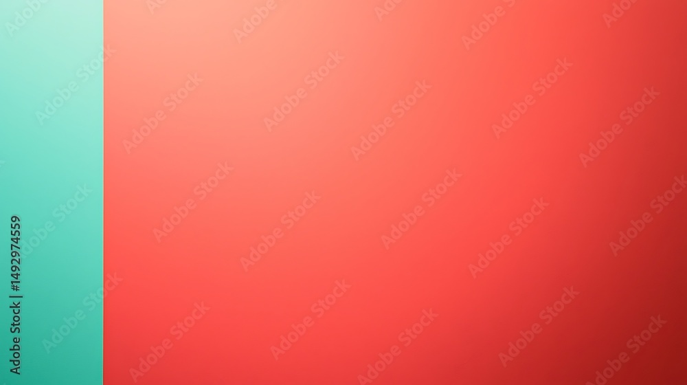 Obraz premium Minimalist image with a teal vertical strip on the left and a large coral-red background on the right.
