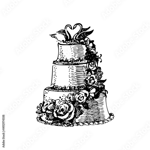 Wedding cake sketch. Hand drawn vector illustration