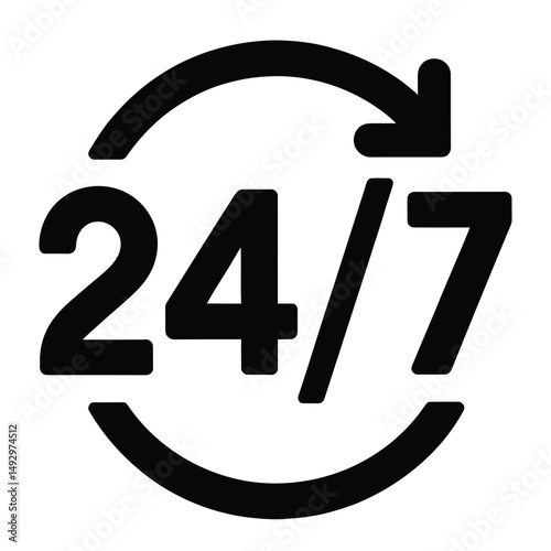 24/7 Service Icon with Clock and Arrows for Continuous Support