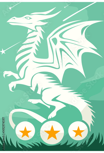 Mystic Dragon's Stellar Embrace: A celestial dragon of light soars with grace against a backdrop of shooting stars, embodying the allure of the cosmos and fantasy. 