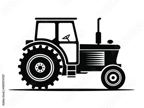  Black Silhouette of a Farm Tractor for Agriculture and Farming