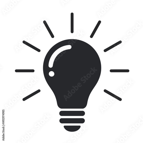 Glowing Light Bulb with Rays Symbolizing Idea and Innovation