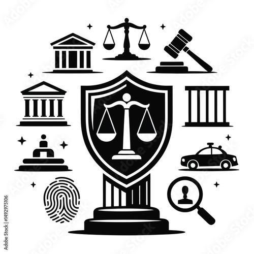 Scales of Justice Courthouse and Legal Symbols for Law