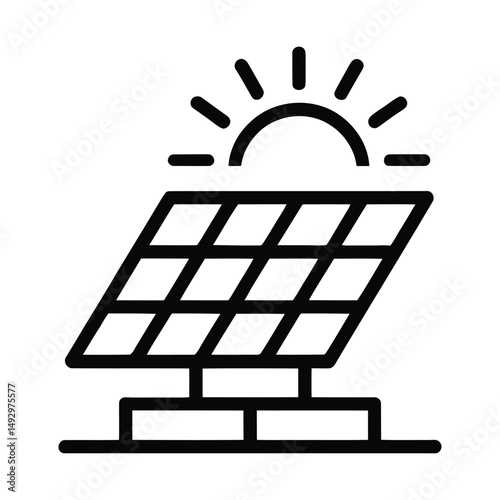 Solar Panel with Sun Rays for Renewable Energy Generation