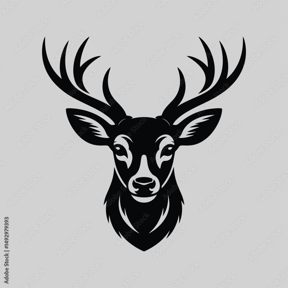 Naklejka premium Simple black deer head silhouette vector art
