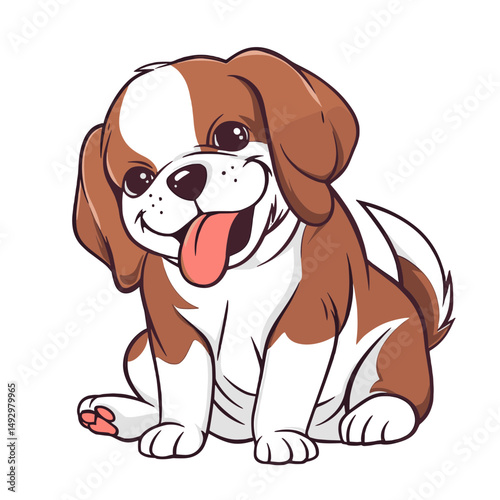 Cheerful Pup's Playful Pose: A charming cartoon pup, radiating happiness with its big eyes, perky ears, and lolling tongue, exudes warmth and cheerfulness.