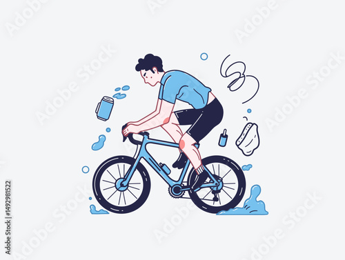 Riding Bike Illustration: A cyclist intensely focuses on their ride, capturing a dynamic illustration style.