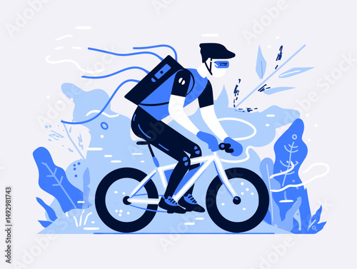 Cycling Courier with Augmented Reality: A cycling courier uses augmented reality technology as he navigate through the city streets.