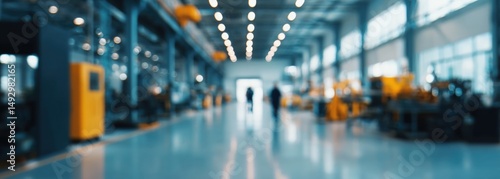 Wallpaper Mural Blurred view of a modern industrial warehouse with bright lights and spacious interior. Torontodigital.ca