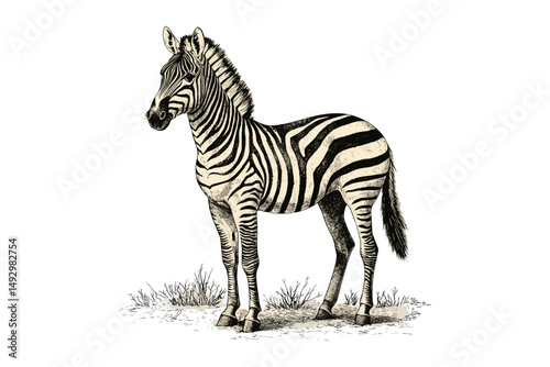 Vintage Zebra Engraving, Hand-drawn Safari Animal Illustration, Monochrome Etching, Retro African Fauna Drawing, Antique Wildlife Sketch, Old engraving style, classic nature art