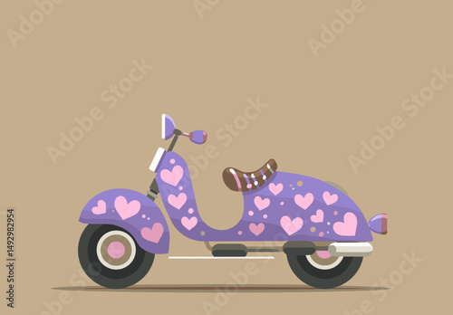 A Whimsical Ride: A charming illustration of a purple scooter adorned with endearing hearts, offering a playful nod to themes of love and romance.