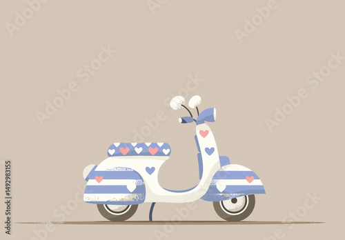Charming Scooter Illustration: A whimsical illustration of a stylish scooter, adorned with hearts and stripes, symbolizing freedom and joy.