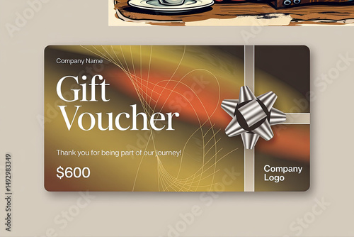 Gift voucher with modern design and decorative bow