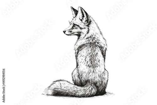 Woodland Fox Looking Back, Old Engraving Hand-drawn Sketch, Vintage Wildlife Art, Nature Wall Decor, Antique Animal Illustration, Engraved Fox Art, Rustic Animal Poster
