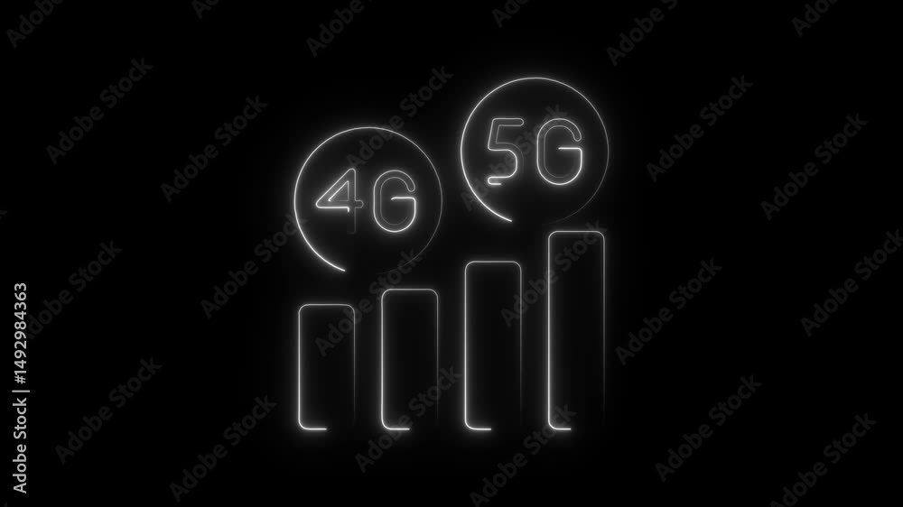 4G. 5G art technology cellular network animation with neon effect. vibrant neon animation of a competitive icon