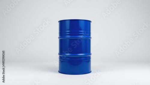Industrial blue drum storage warehouse product photography minimalist environment front view container concept