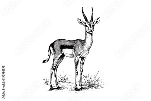 Old Engraving Style Gazelle, Vintage Wildlife Art, Rustic Safari Animal Sketch, Black and White Hand-drawn Print, Antique Nature Illustration, boho wall decor, wild animal art