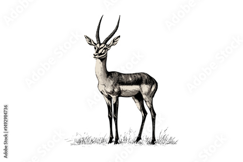 Vintage Gazelle Drawing, Engraved Safari Animal Art, Hand-drawn Antique Wildlife Sketch, Black Ink Style Wall Print, rustic home decor, traditional wildlife artwork