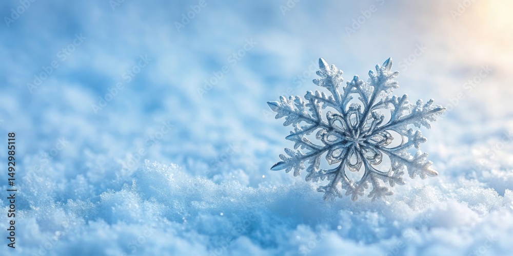 A delicate snowflake lies gently on a frosty white surface with intricate patterns and symmetry, nature A delicate snowflake lies gently on a frosty white surface with intricate patterns and symmetry, nature