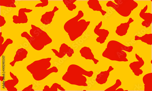 Fried chicken seamless pattern. fast food background. Fabric or wrapping racy vector print of chicken food design illustration