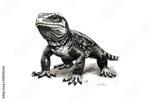 Gila Monster Side View, Hand-drawn Lizard Illustration, Antique Engraving Style, Black Sketch Reptile Art, Vintage Rustic Wildlife Wall Decor, desert lizard illustration,