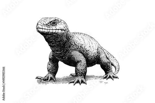 Vintage Gila Monster Drawing, Rustic Reptile Art in Engraving Style, Side View Hand-drawn Lizard, Black Wildlife Sketch Wall Decor, natural history lizard print,