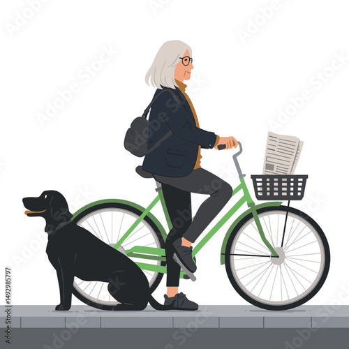 Bicycle Ride with Companion: A serene scene of a person enjoying a bicycle ride with their loyal companion, a dog, illustrating a lifestyle of leisure, freedom, and outdoor activity. 
