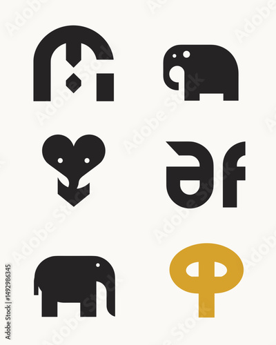 Geometric Emblems of Creativity: A collection of striking geometric emblems, including the form of an elephant, exude a modern appeal that invites inspiration and aesthetic exploration. 