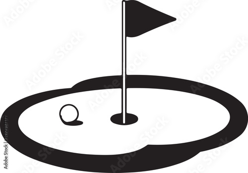 Golf course green with flag or flagstick and golf ball flat vector icon for sports apps and websites