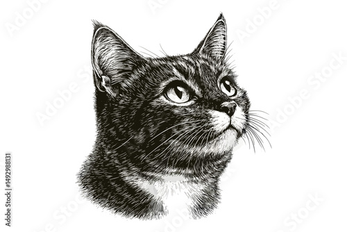 Vintage Hand-drawn Cat, Rustic Animal Sketch, Old Engraving Style, Antique Line Art, Cute Animal Print, Wildlife Wall Decor, detailed drawing, classic pet art, trendy illustration