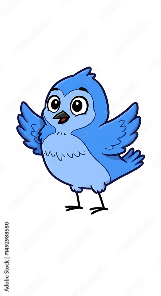 Fototapeta premium Cheerful blue cartoon bird waving
