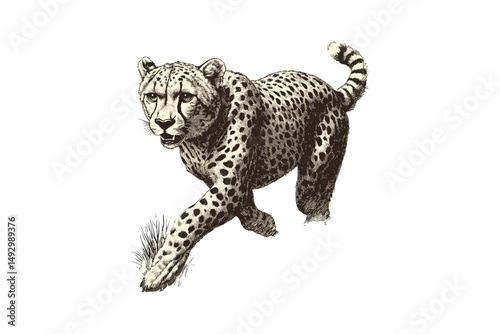 Hand-drawn Cheetah in Motion, Vintage Engraving Style, Rustic Safari Decor, Wildlife Animal Print, Speed Illustration, Black Sketch Effect, Trending Safari Wall Art