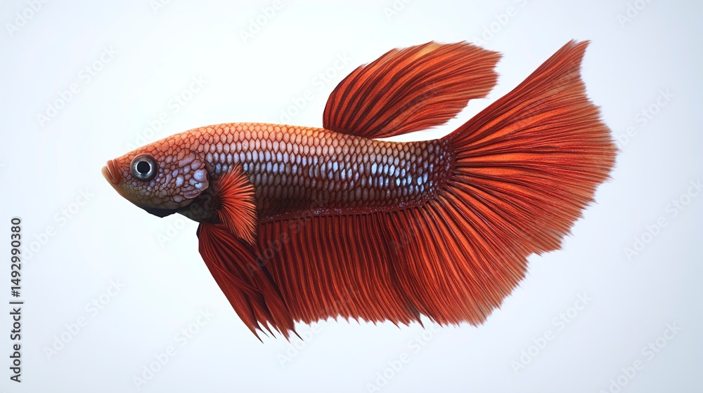 Fototapeta premium Stunning Red Betta Fish with Speckled Body, Isolated on White Background