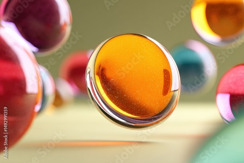 Glossy, colorful spheres fl...