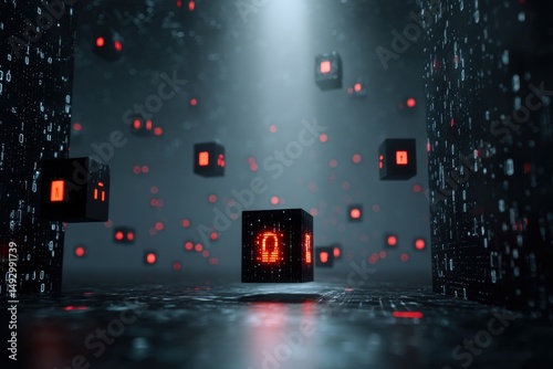 Floating black cubes with g...