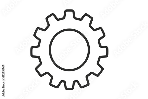 Black gear symbol on transparent grid, representing technological engineering and mechanical design elements