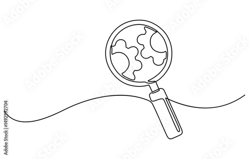 Continuous one line drawing Search engine optimization line icon vector illustration concept, Gear and magnifying glass linear icon. Continuous one line drawing gear and magnifying glass icon, pro.