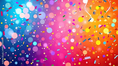Festive background with colorful confetti and bokeh lights for celebrations