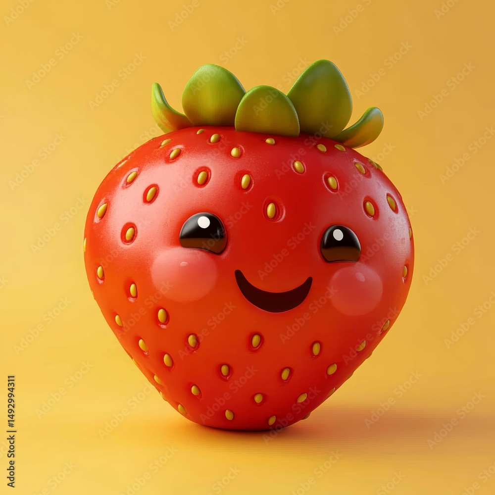 Obraz premium Happy Strawberry Cartoon Character