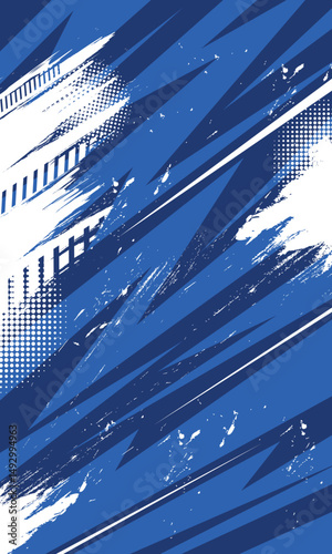 Geometric blue stripes textured background with abstract grunge brush strokes