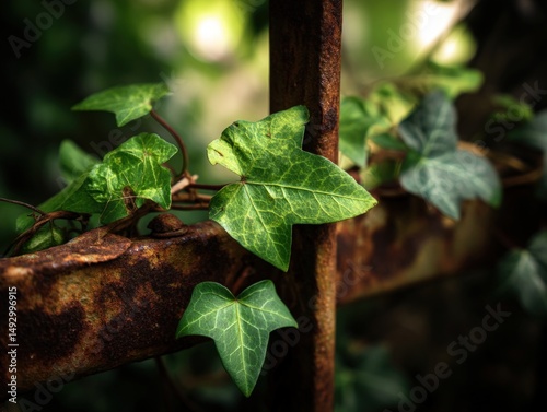 Lush green ivy leaves climb...