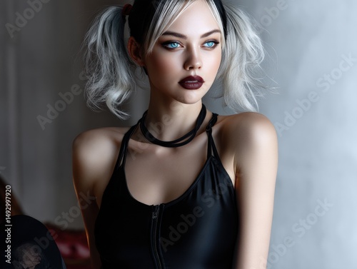 Young woman with striking b...