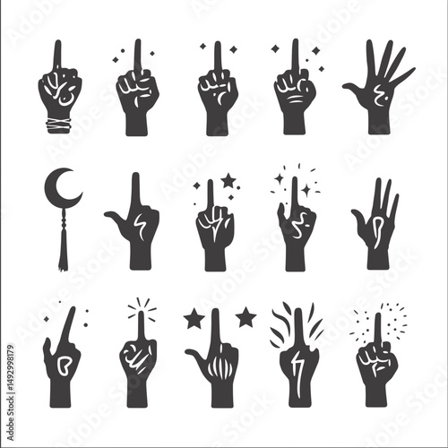 Hand Gestures: A comprehensive collection of illustrated hand gestures and symbols, offering a range of visual communication tools.