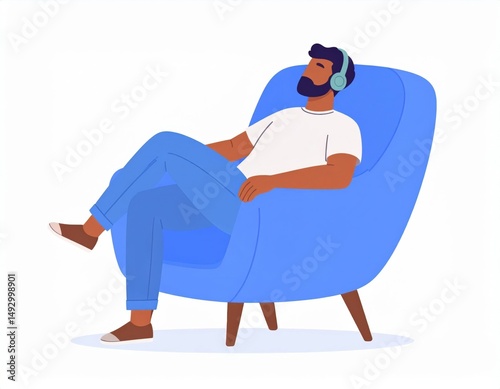 Wallpaper Mural Man Relaxing In Blue Chair Listening To Music Torontodigital.ca