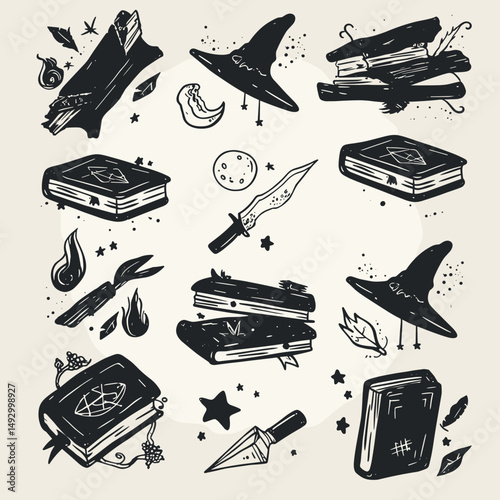 Mystical Collection: A bewitching illustration presenting an assortment of magical elements, perfect for enchanting designs.