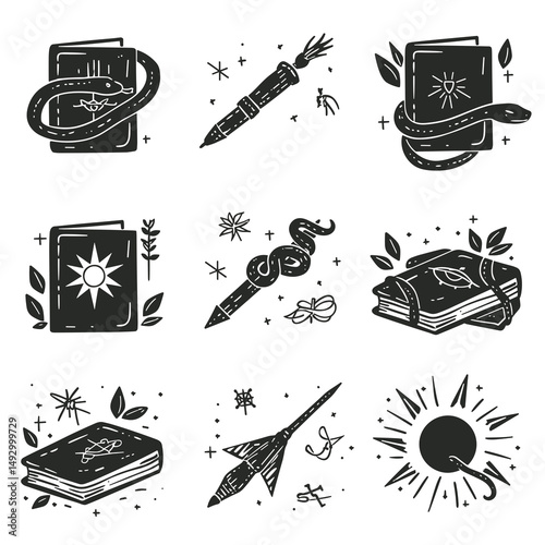 Mystical Symbols: A collection of enchanting illustrations depicting magical elements, perfect for adding a touch of whimsy and intrigue to any project.