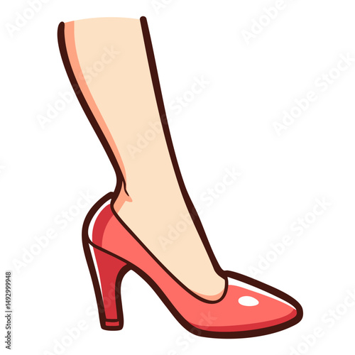 Woman leg in glamour red stiletto high heel boot, doodle isolated cute clean and simple cartoon vector illustration